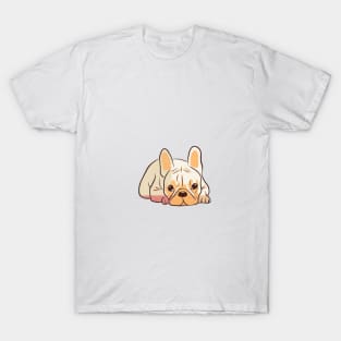 Frenchie Lying down illustration - red hues T-Shirt